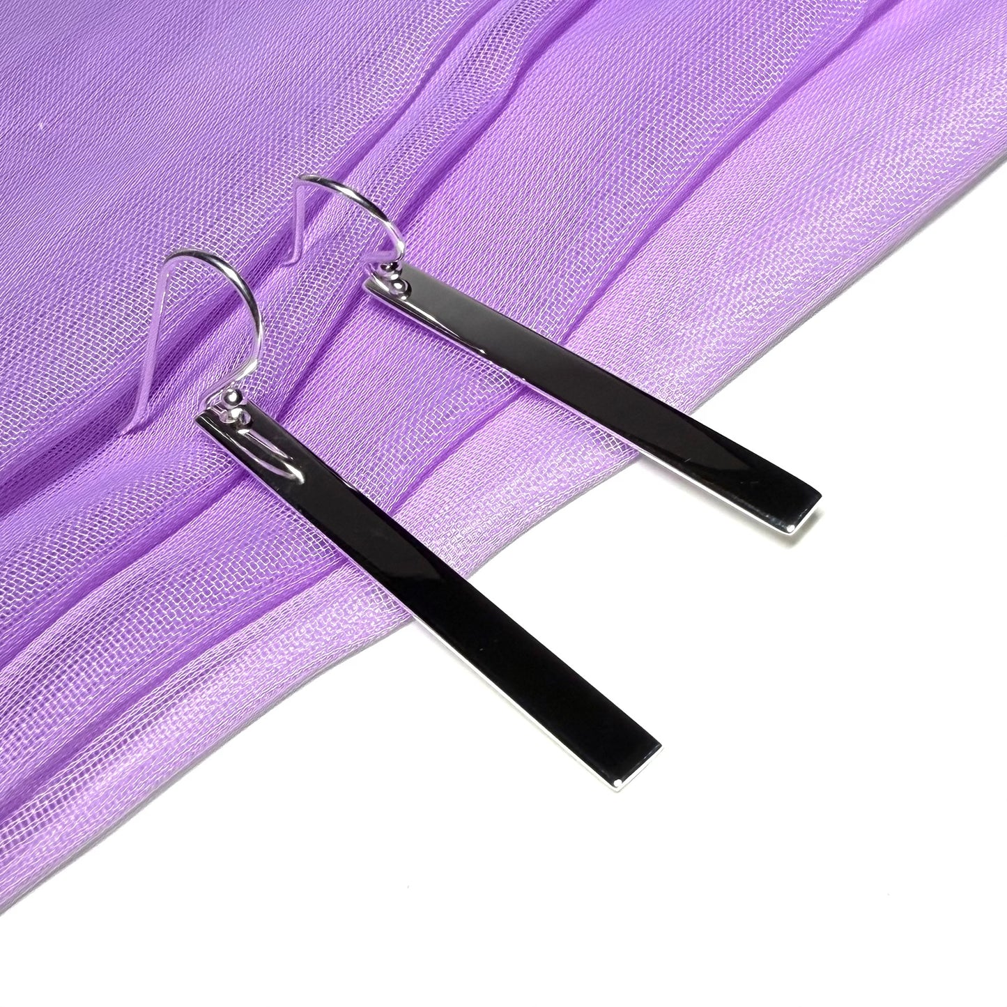 Sterling Silver Long Bar Rectangle Plain Drop Earrings