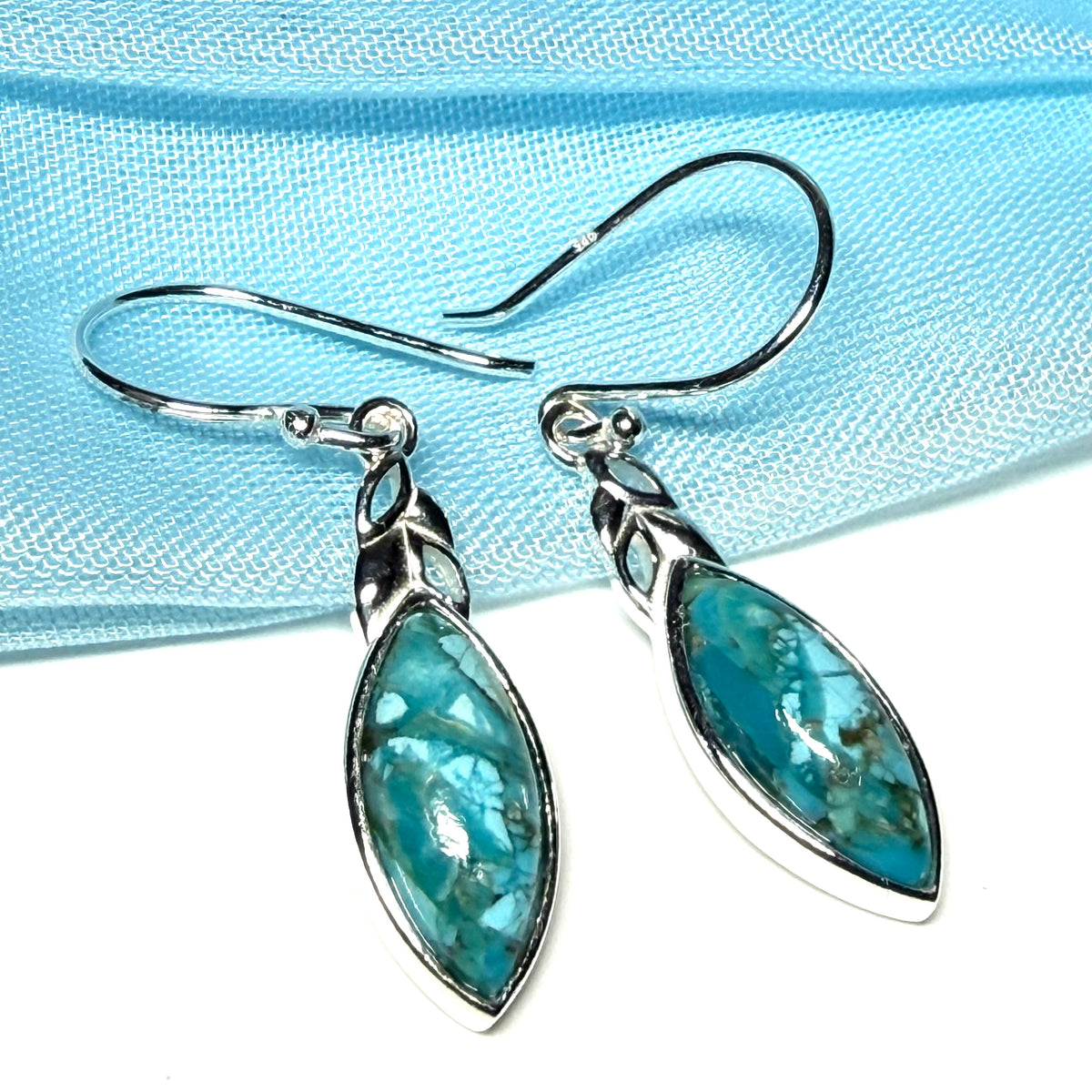Sterling Silver Turquoise Marquise Cut Drop Earrings