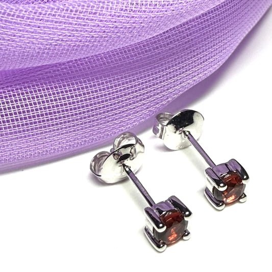 Real garnet earrings round white gold stud, simply beautiful