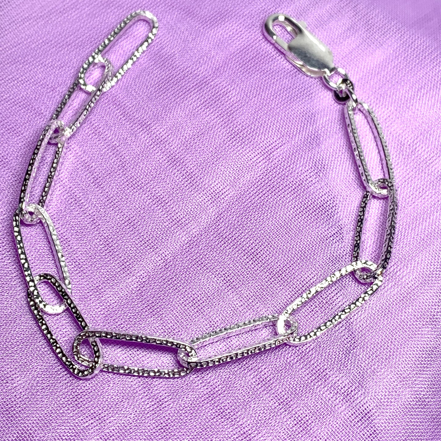 Patterned Long Link Ladies Patterned Sterling Silver Bracelet