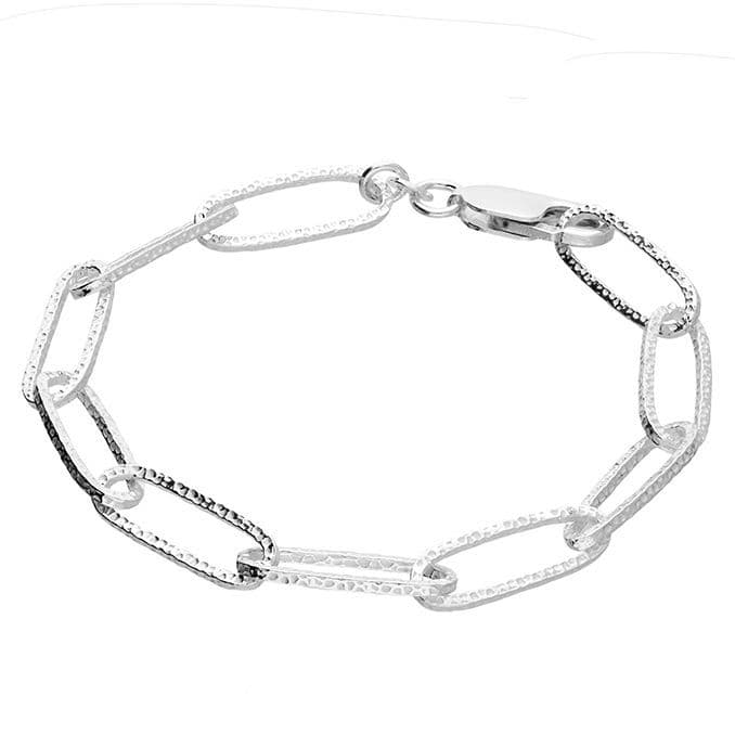Patterned Long Link Ladies Polished Sterling Silver Bracelet
