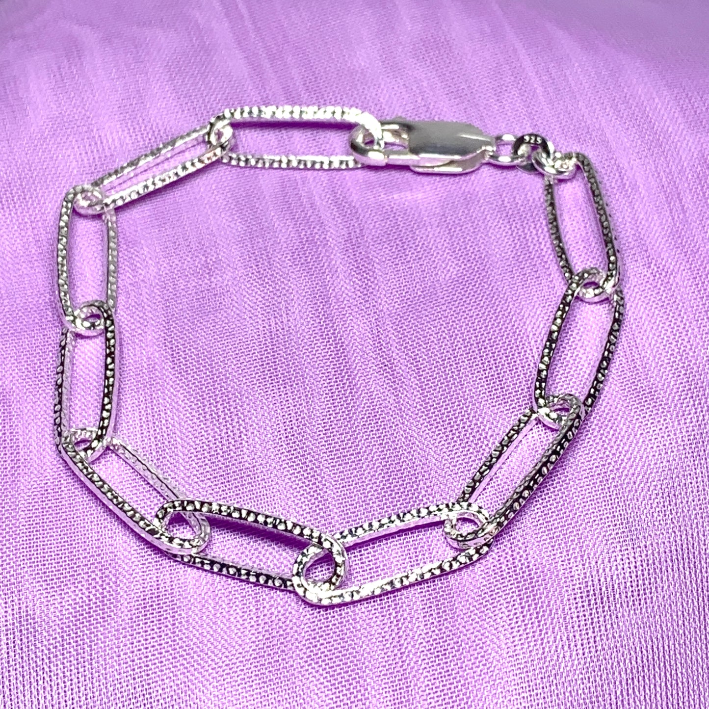 Patterned Long Link Ladies Patterned Sterling Silver Bracelet