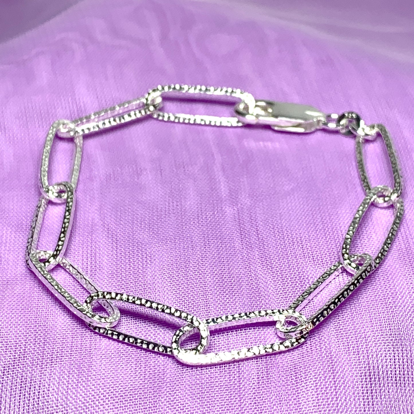 Patterned Long Link Ladies Patterned Sterling Silver Bracelet