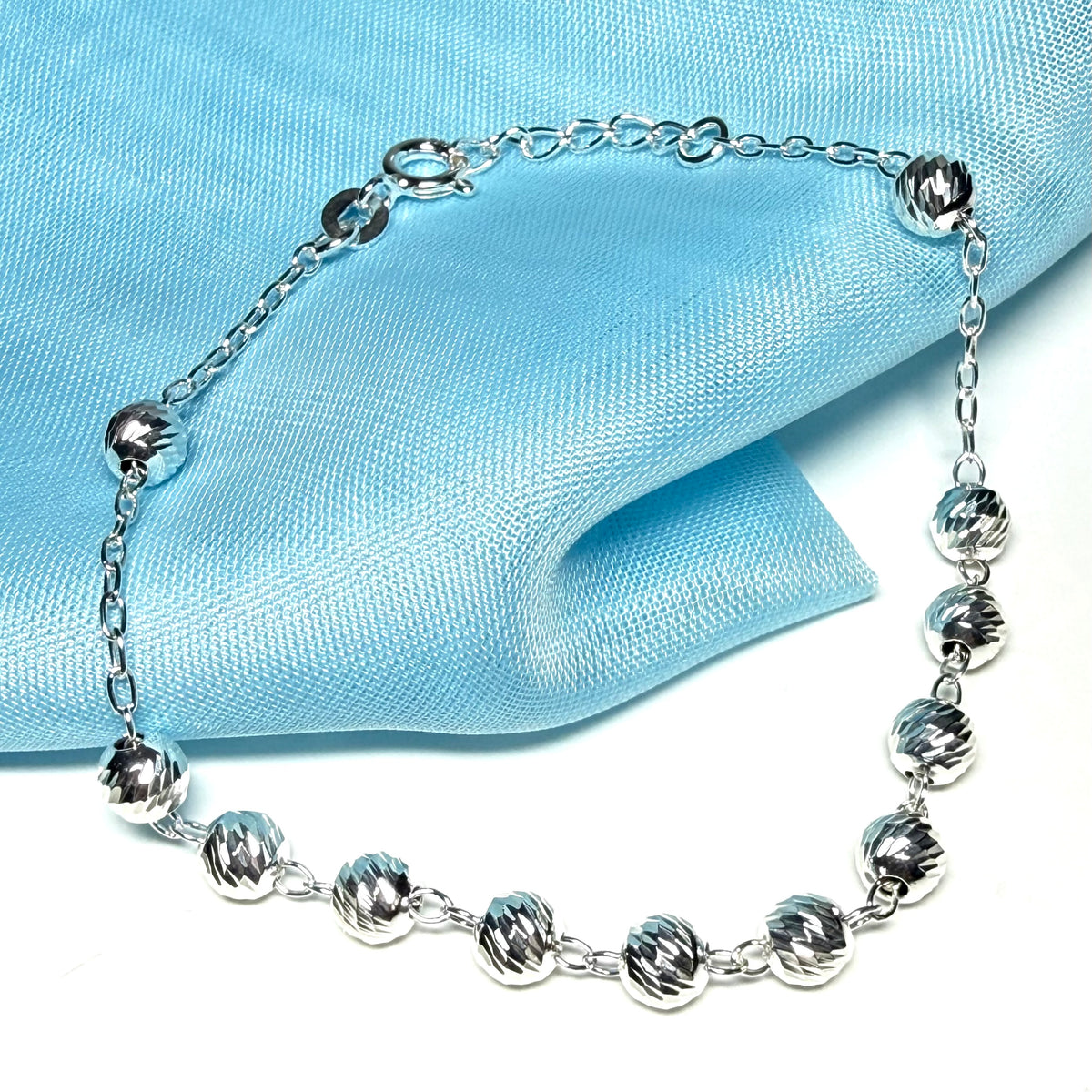 Patterned ball bobble shaped charm bracelet ladies solid sterling silver
