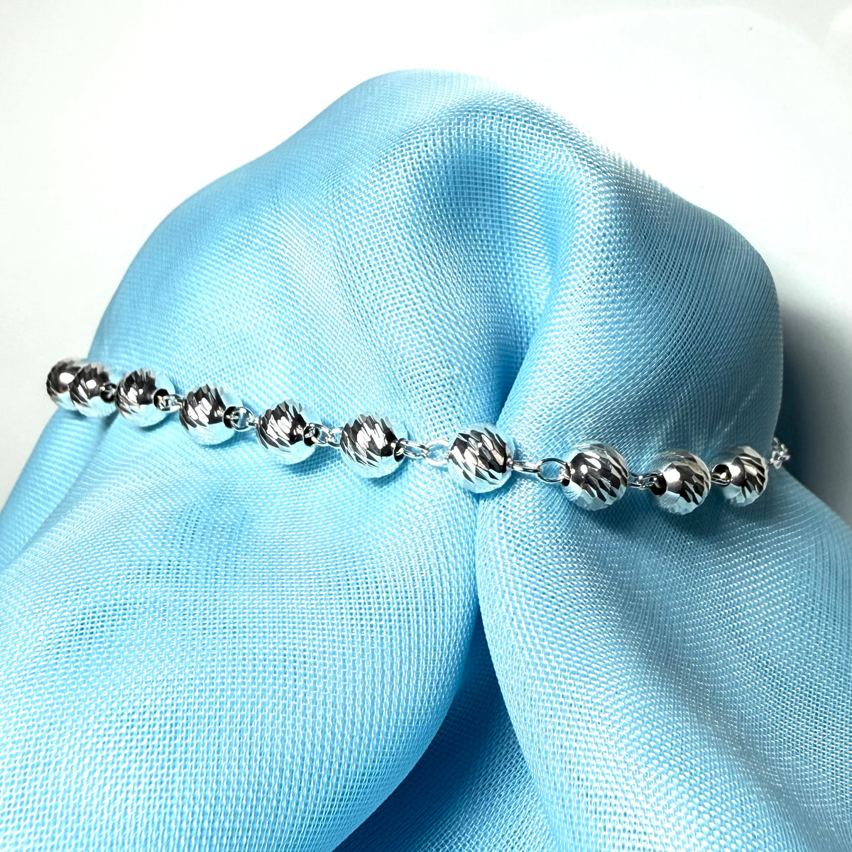 Patterned ball bobble shaped charm bracelet ladies solid sterling silver
