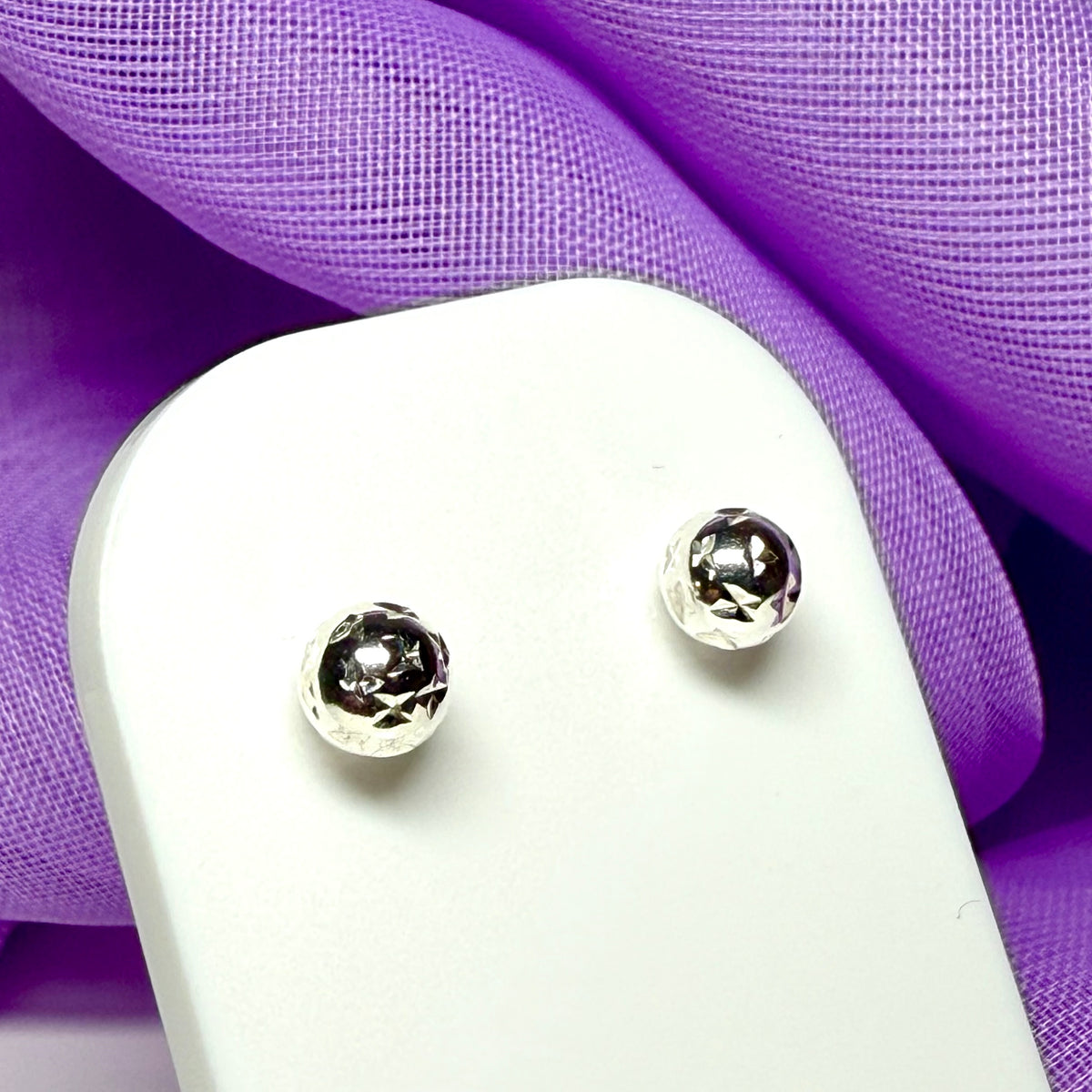 Patterned ball stud earrings sterling silver diamond cut 5 mm