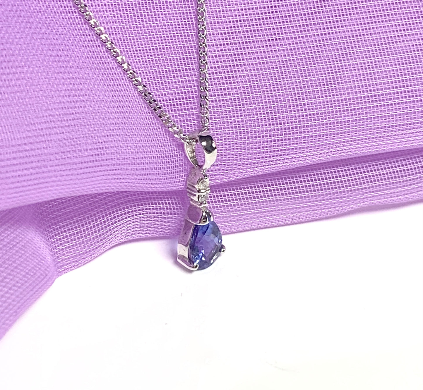 Pear Shaped Tanzanite And Diamond White Gold Necklace
