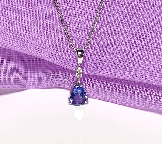 Pear Shaped Tanzanite And Diamond White Gold Necklace