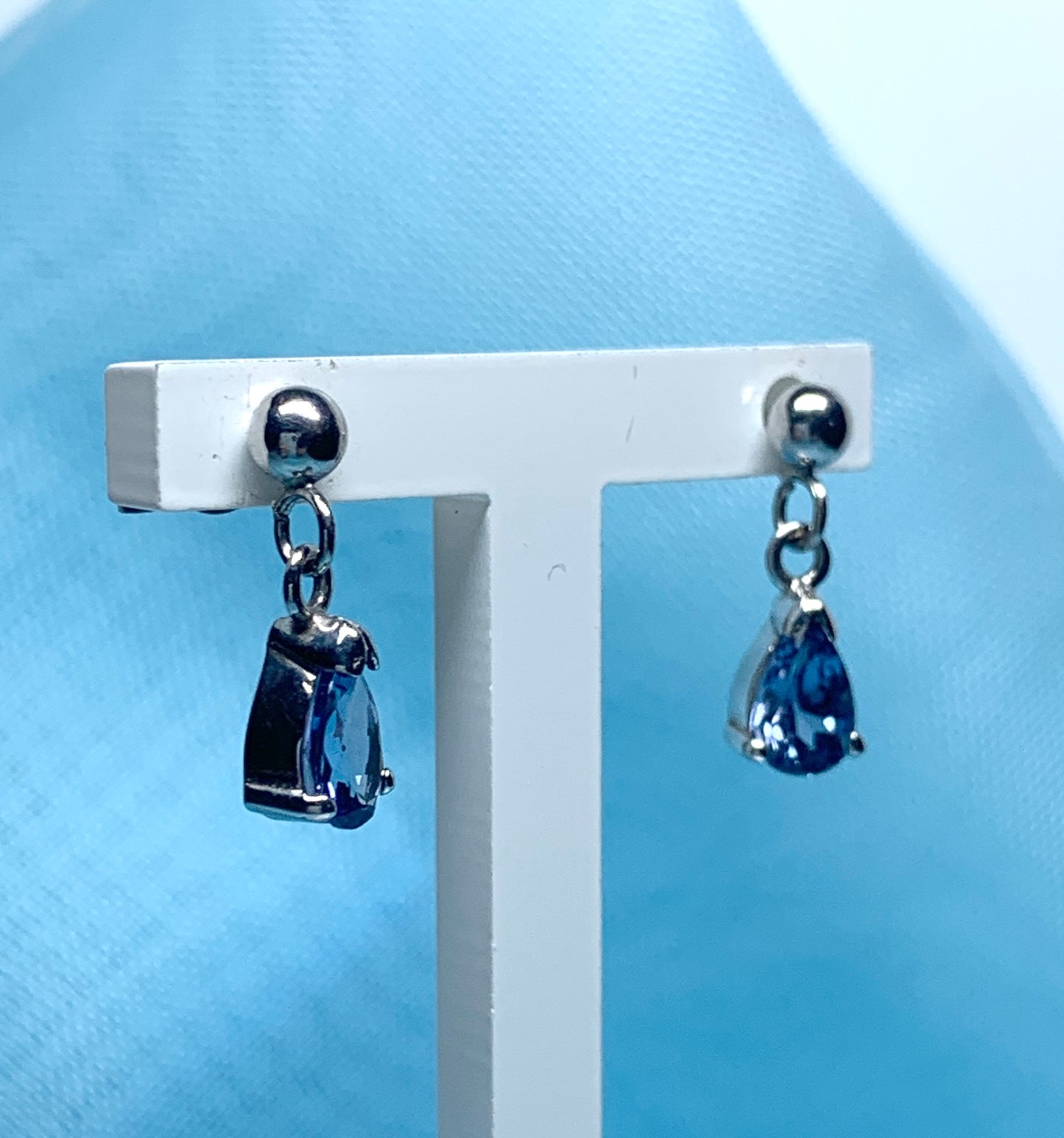 Pear shaped real tanzanite white gold drop earrings