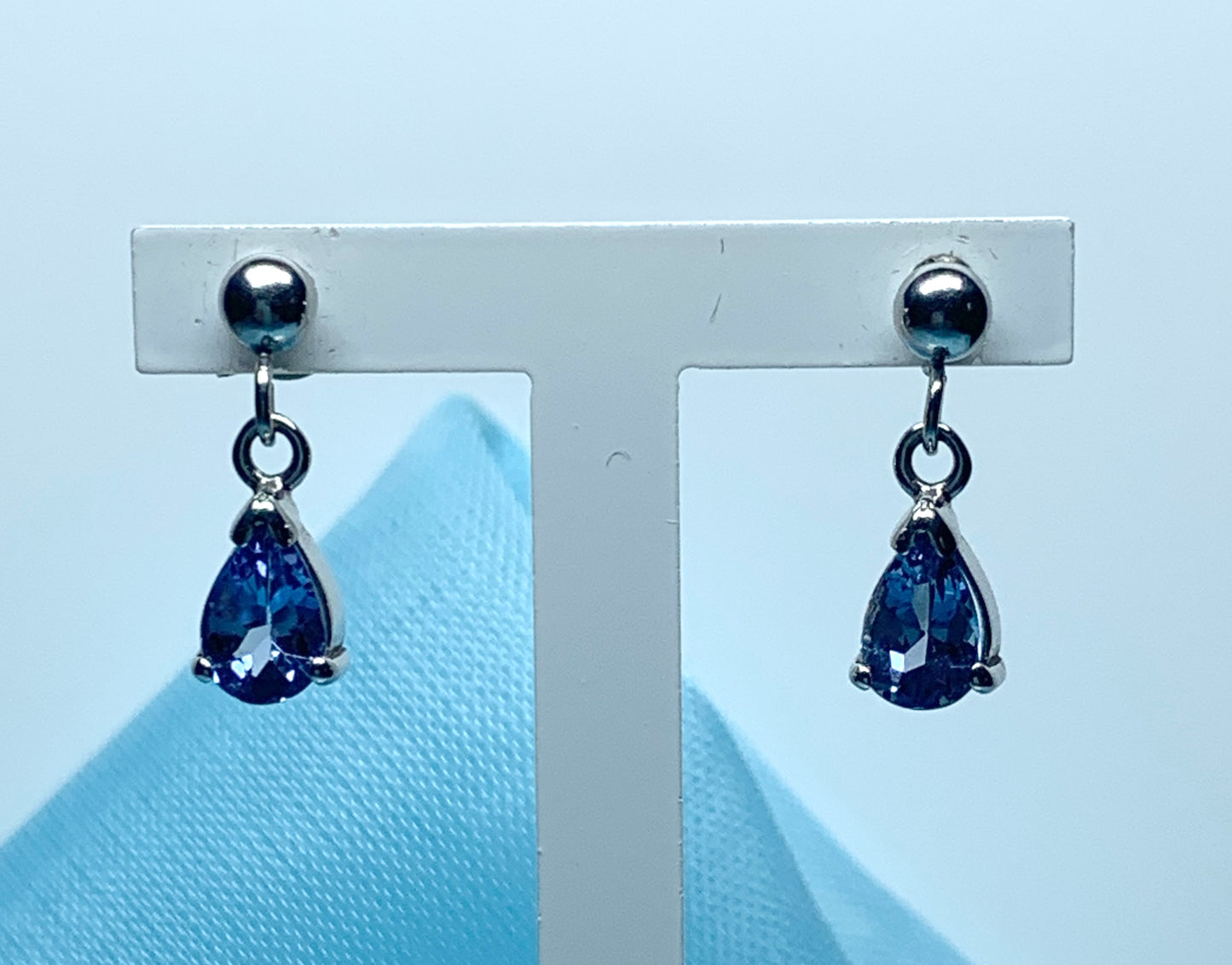 Pear shaped real tanzanite white gold drop earrings