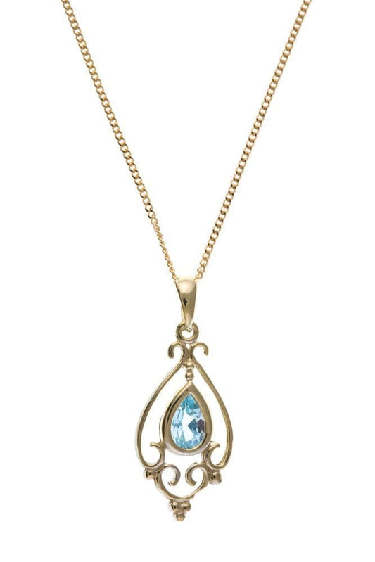 Pear Shaped Yellow Gold Blue Topaz Necklace Pendant