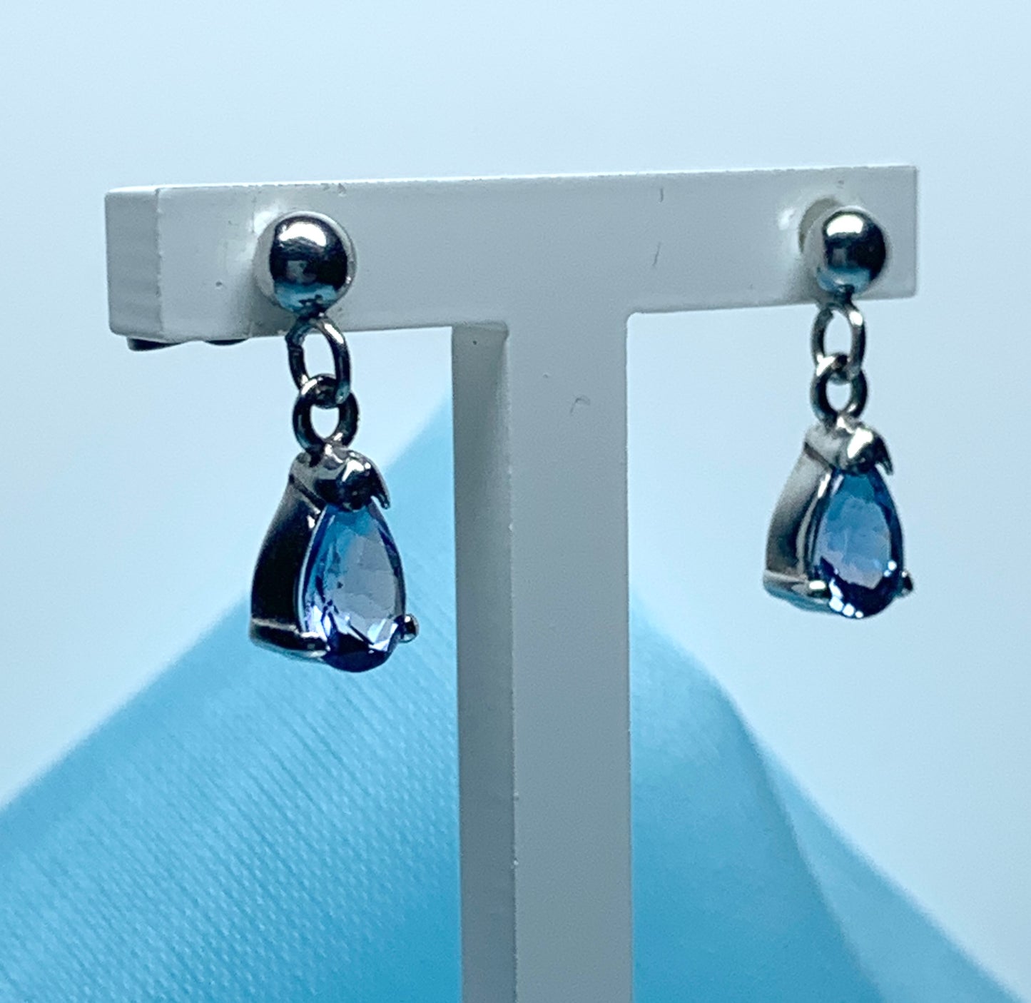 Pear shaped real tanzanite white gold drop earrings