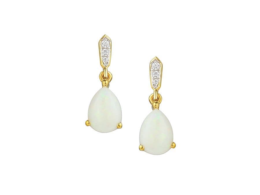 Pear Teardrop Opal And Diamond Yellow Gold Drop Earrings