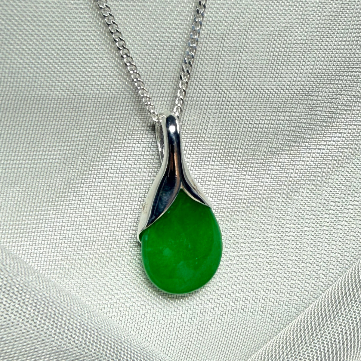 Pear shaped real green jade necklace
