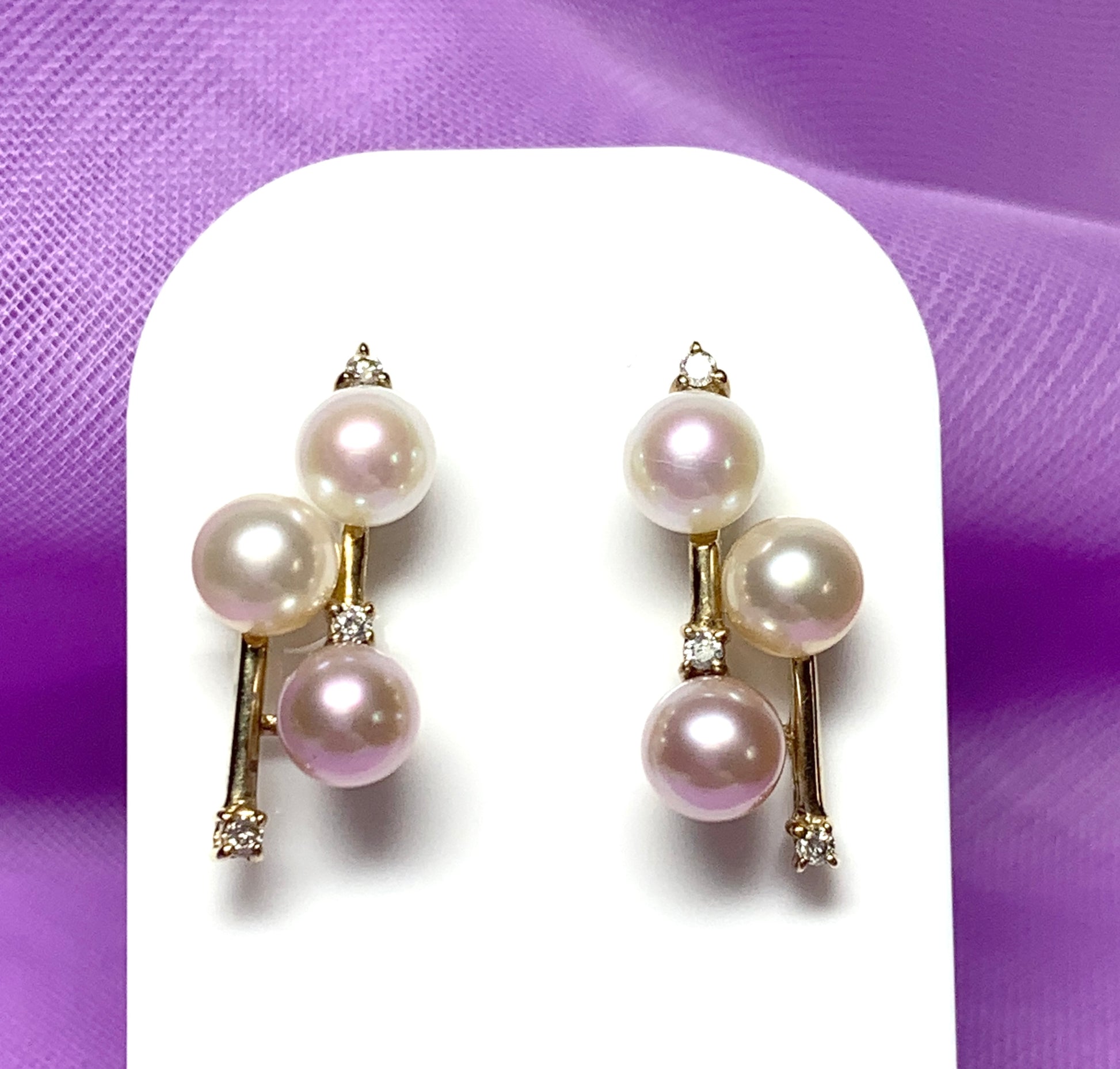 Pearl and diamond drop earrings cluster freshwater cultured yellow gold
