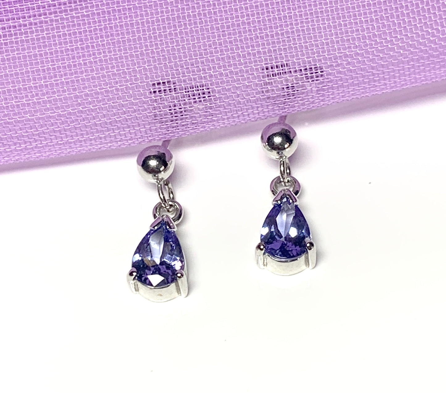 Pear shaped real tanzanite white gold drop earrings