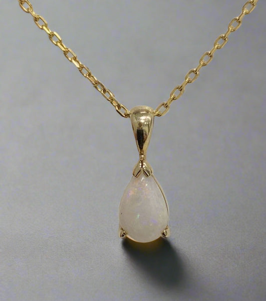 Pear shaped real opal yellow gold necklace