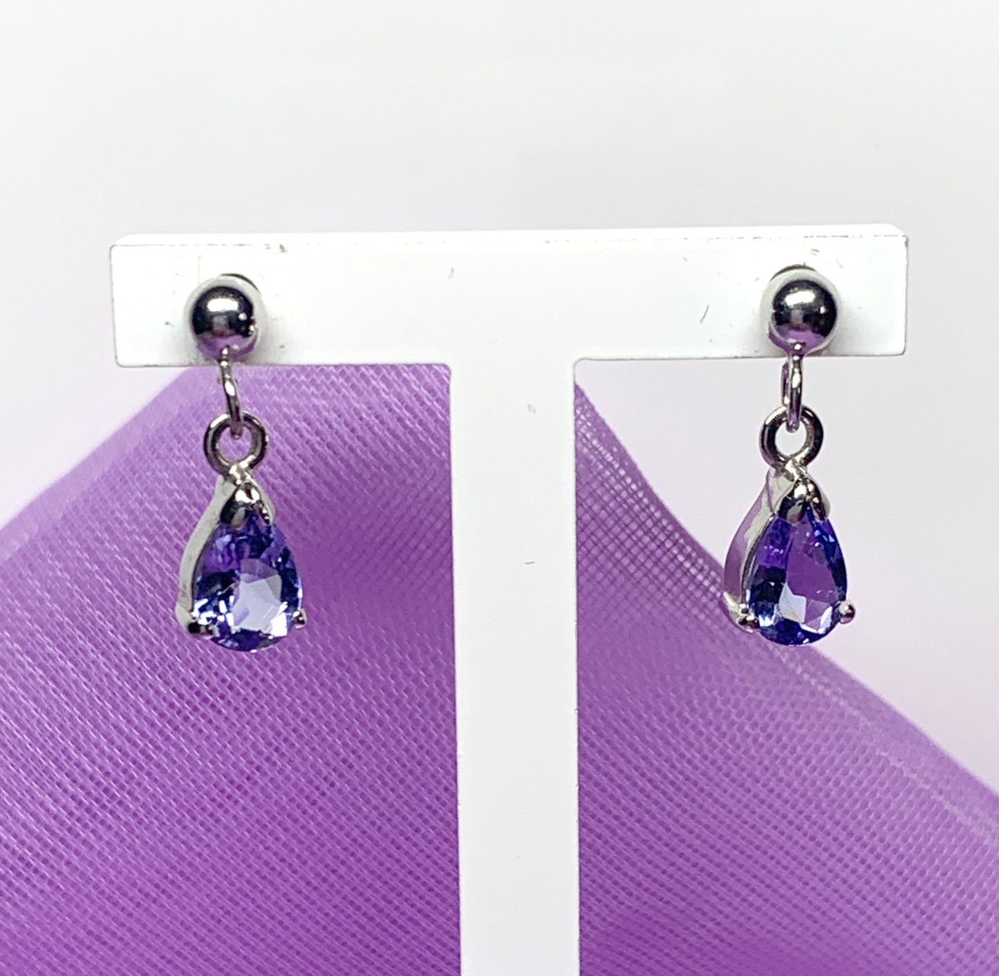 Pear shaped real tanzanite white gold drop earrings