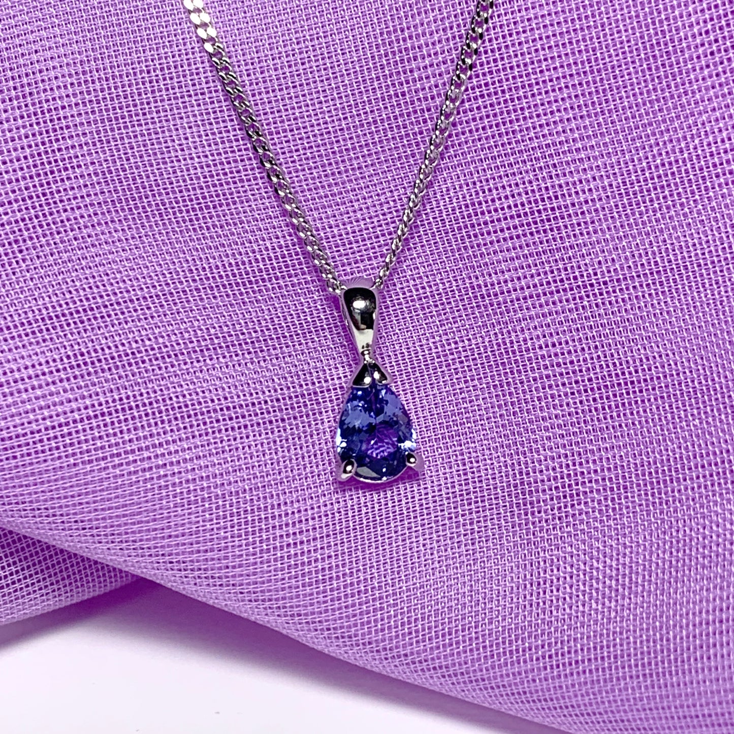 Pear shaped real tanzanite white gold necklace