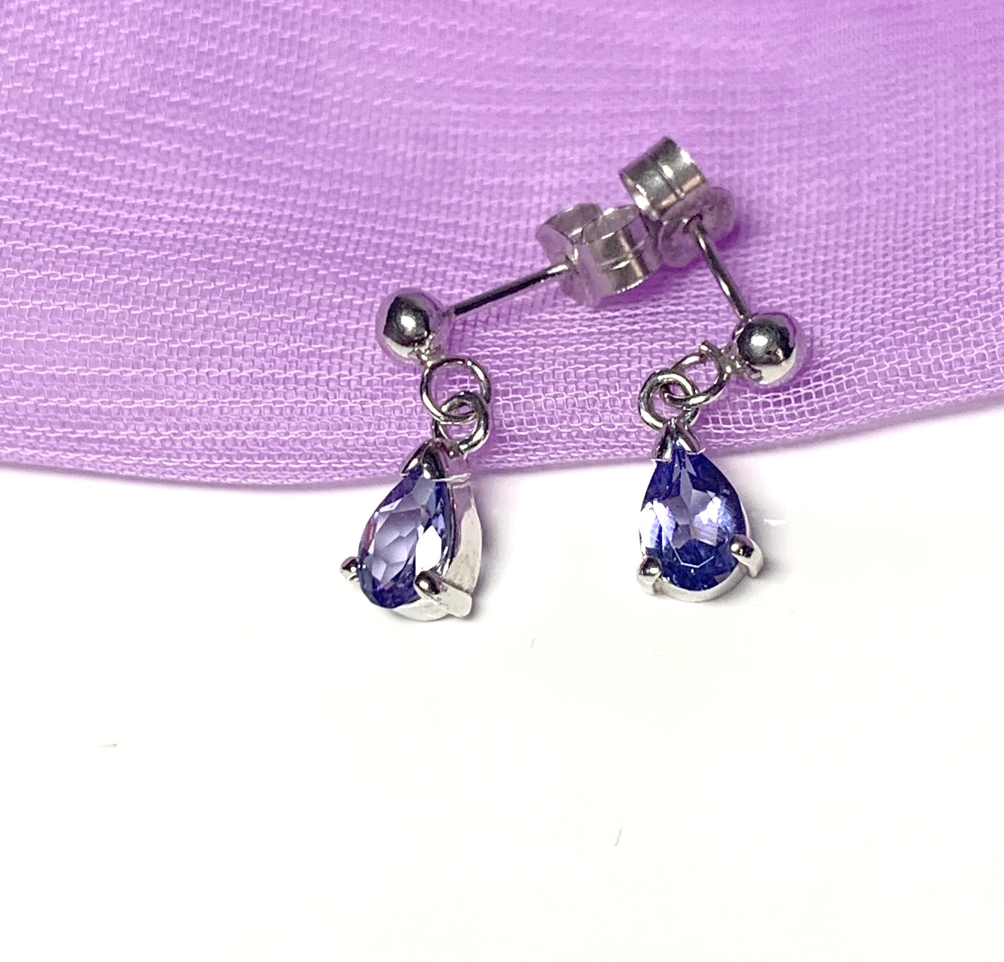 Pear shaped real tanzanite white gold drop earrings