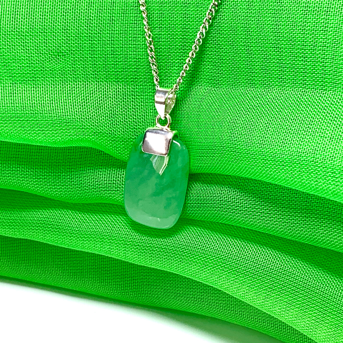 Pendant real cushion shaped green jade necklace sterling silver