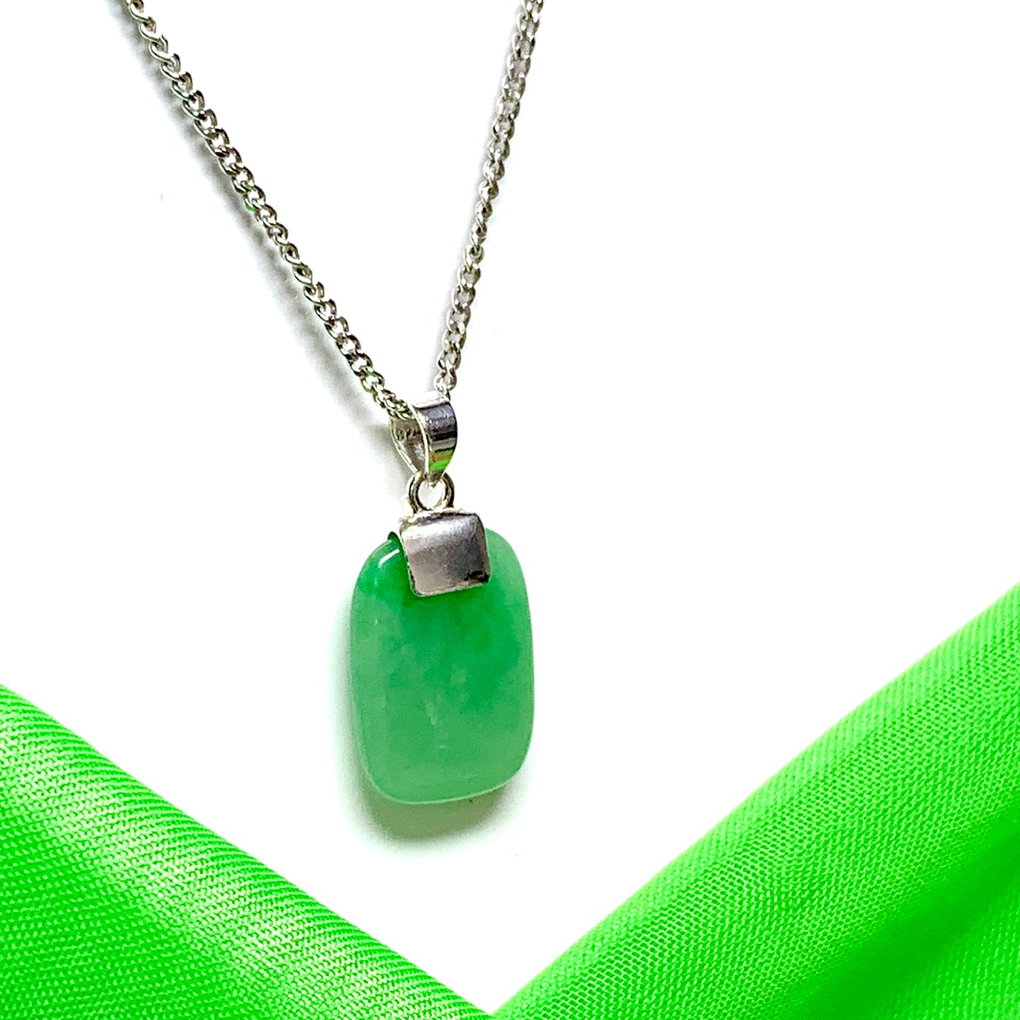 Pendant real cushion shaped green jade necklace silver