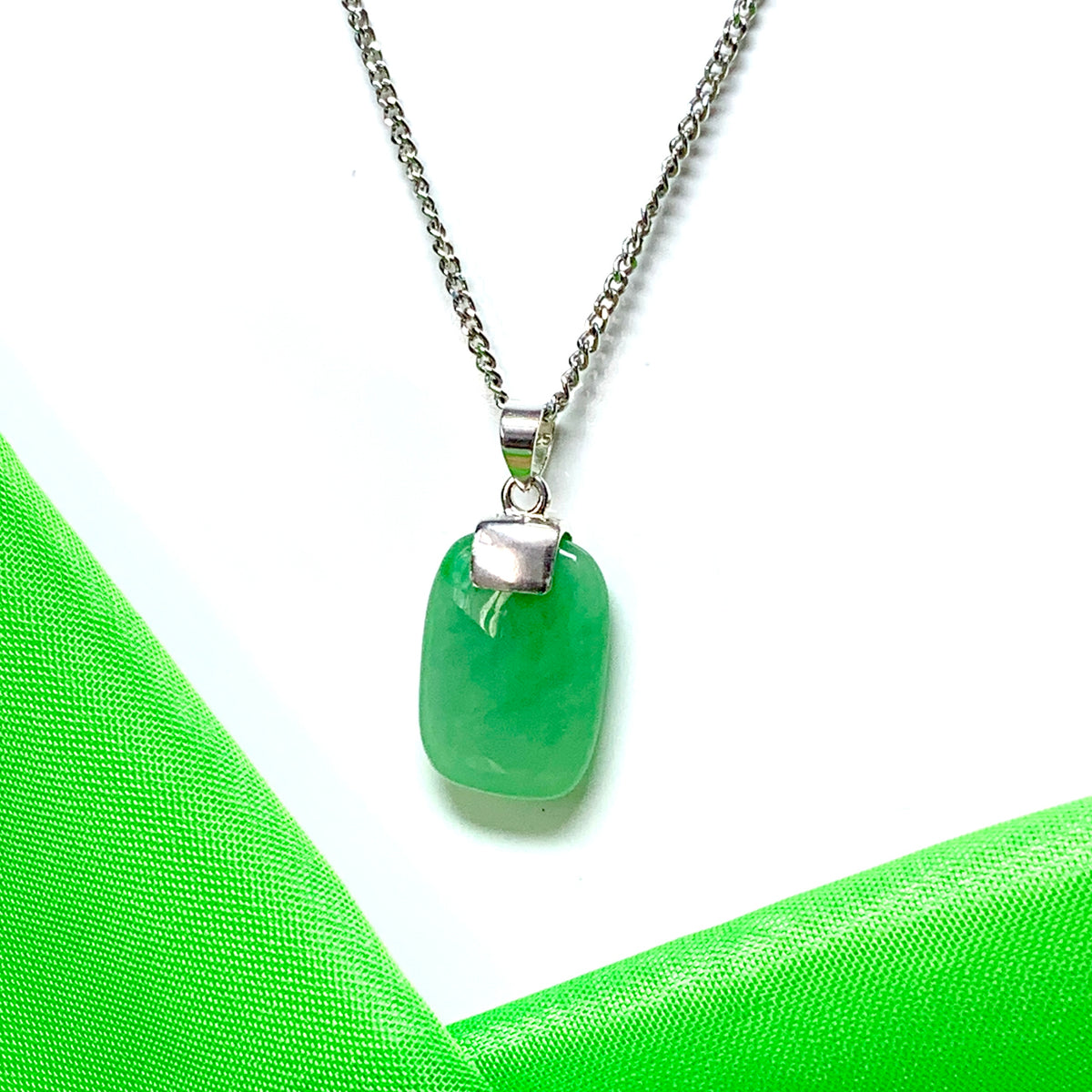 Pendant real cushion shaped green jade necklace sterling silver
