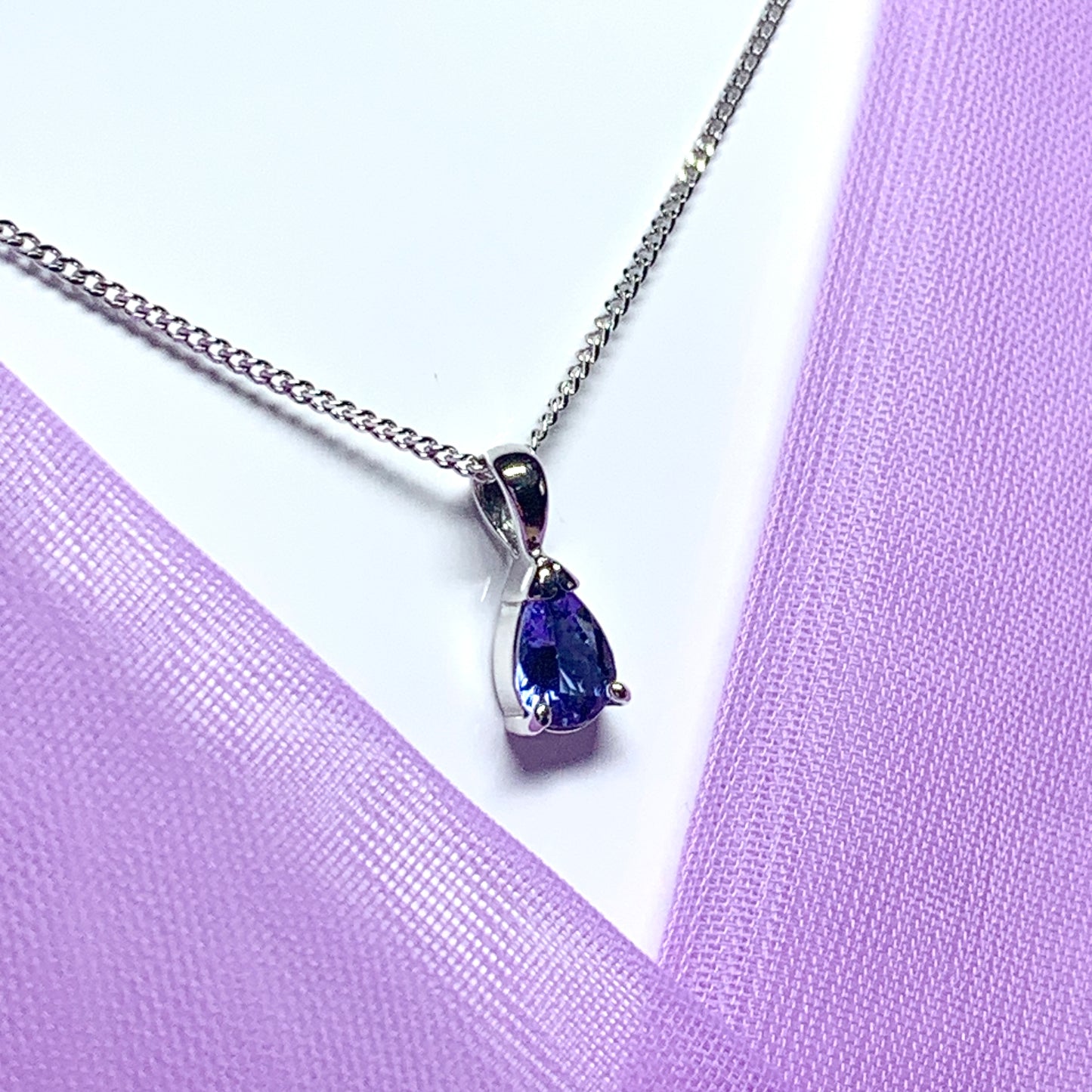 Pear shaped real tanzanite white gold necklace