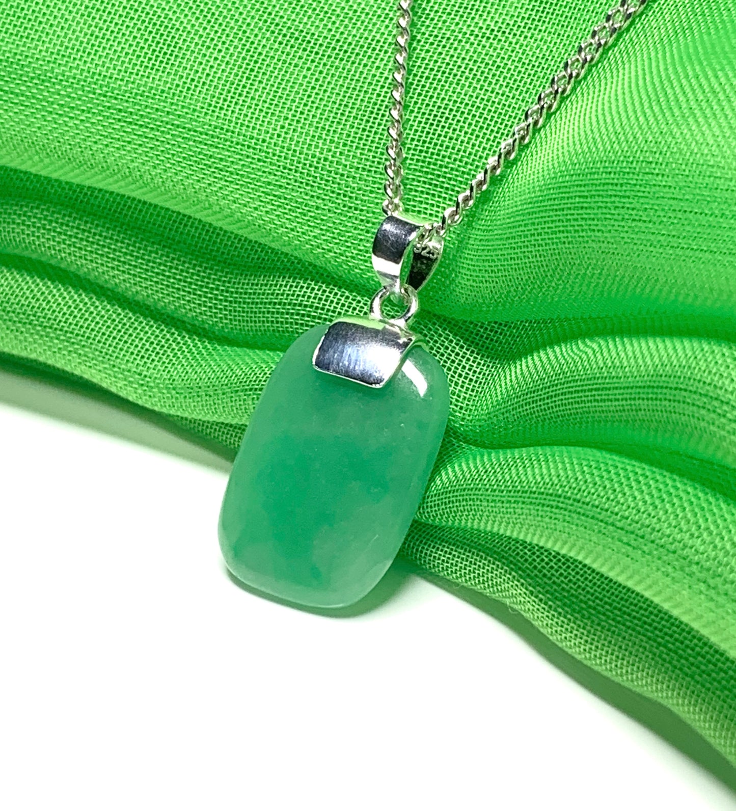 Pendant real cushion shaped green jade necklace sterling silver