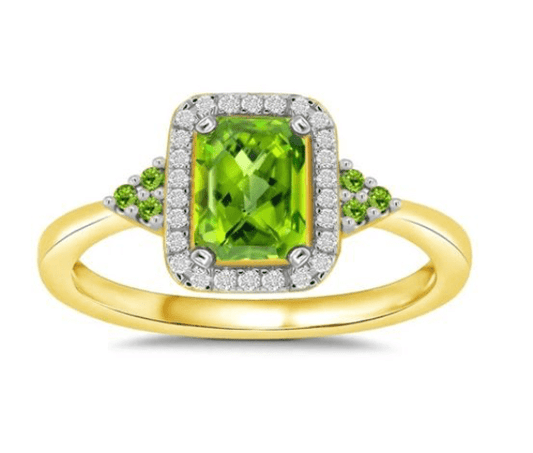 Peridot and Diamond Yellow Gold Octagonal Cluster Ring