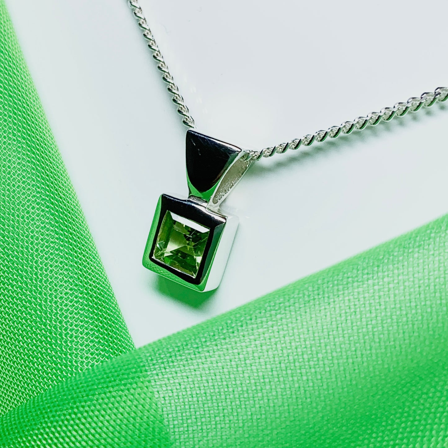 Peridot sterling silver square necklace