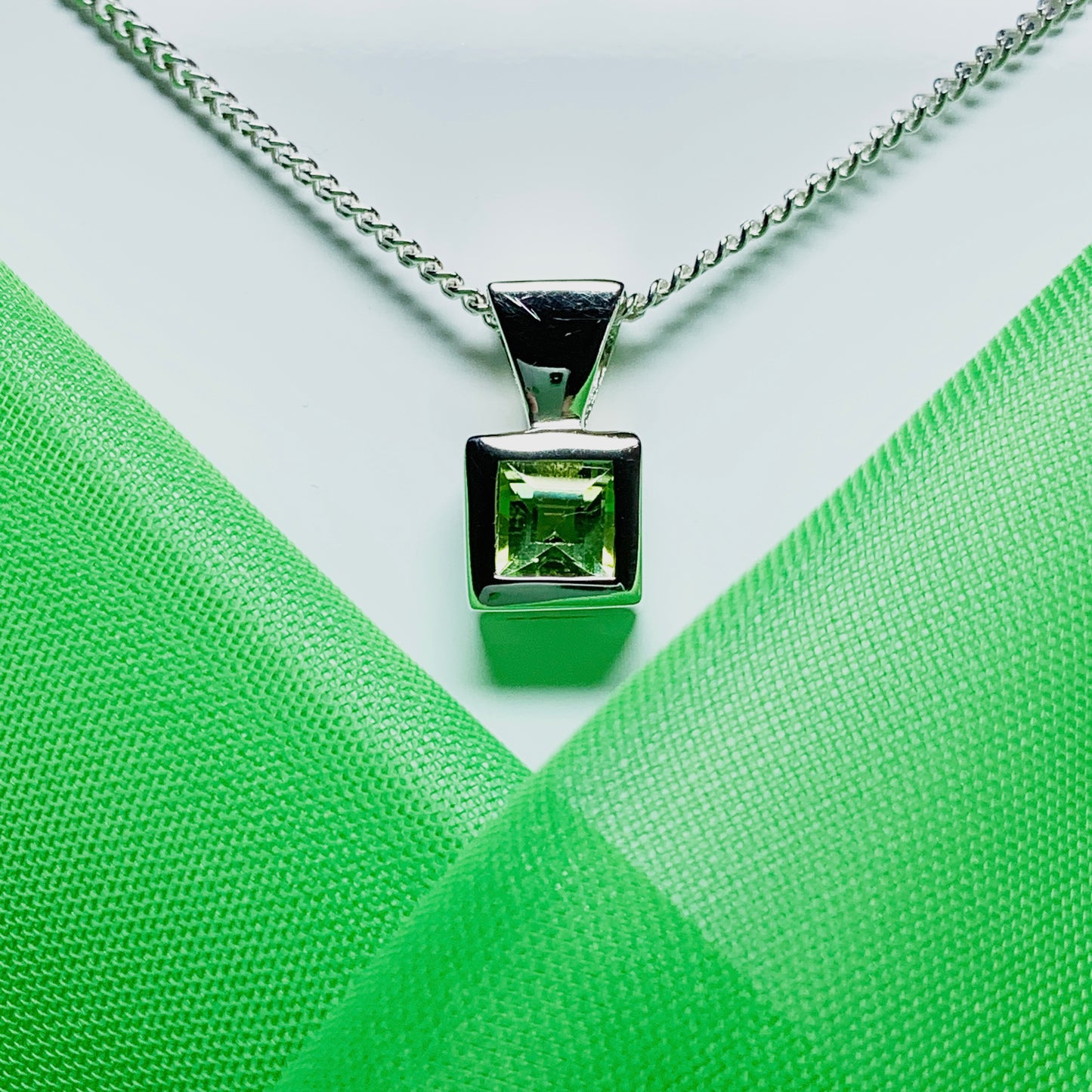 Peridot sterling silver square necklace