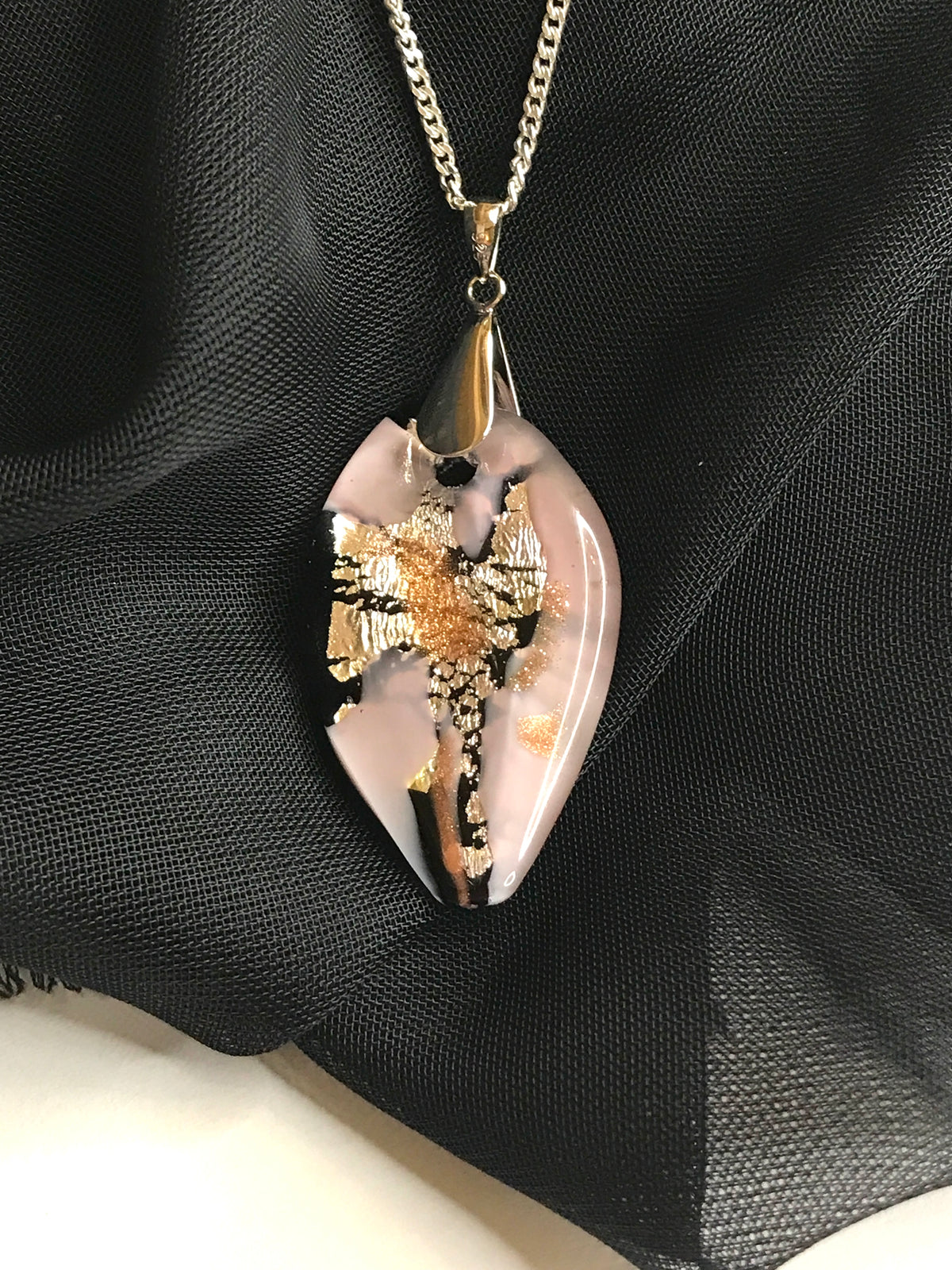 Pink Real Genuine Murano Glass Leaf Shaped Necklace