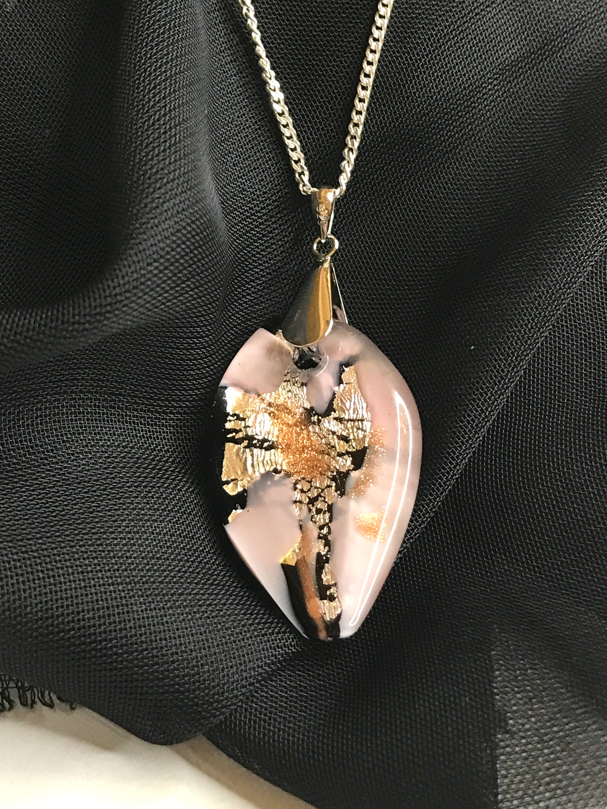 Pink Real Genuine Murano Glass Leaf Shaped Necklace