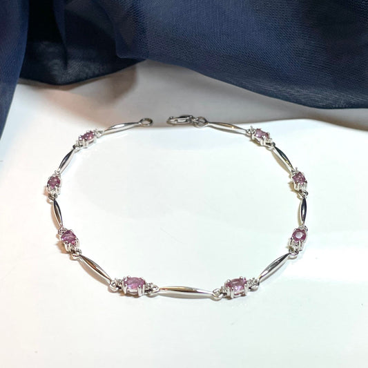 Pink sapphire and diamond white gold bracelet