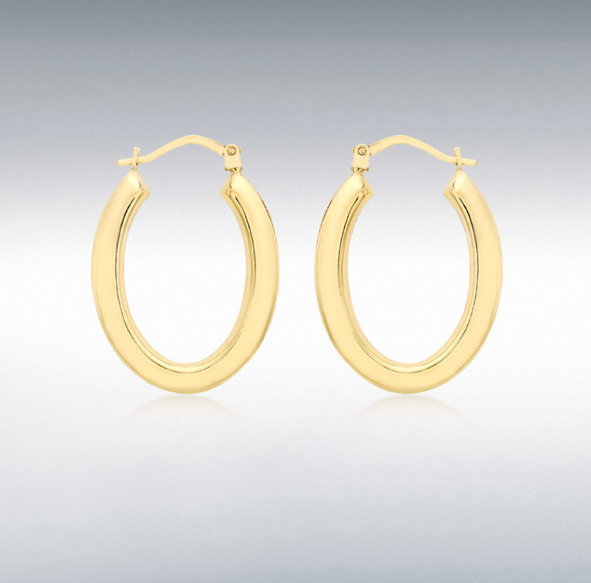 Oval hoop earrings yellow gold polished plain
