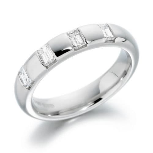 Platinum Emerald Cut Diamond Set Wedding Ring