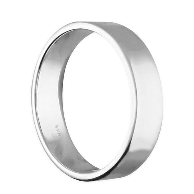 Polished Plain Flat Sterling Silver Wedding Ring 6 mm