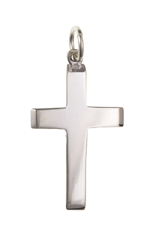 Polished plain solid sterling silver cross on a curb chain