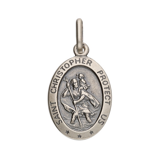 Protect Us St. Christopher oval sterling silver including chain