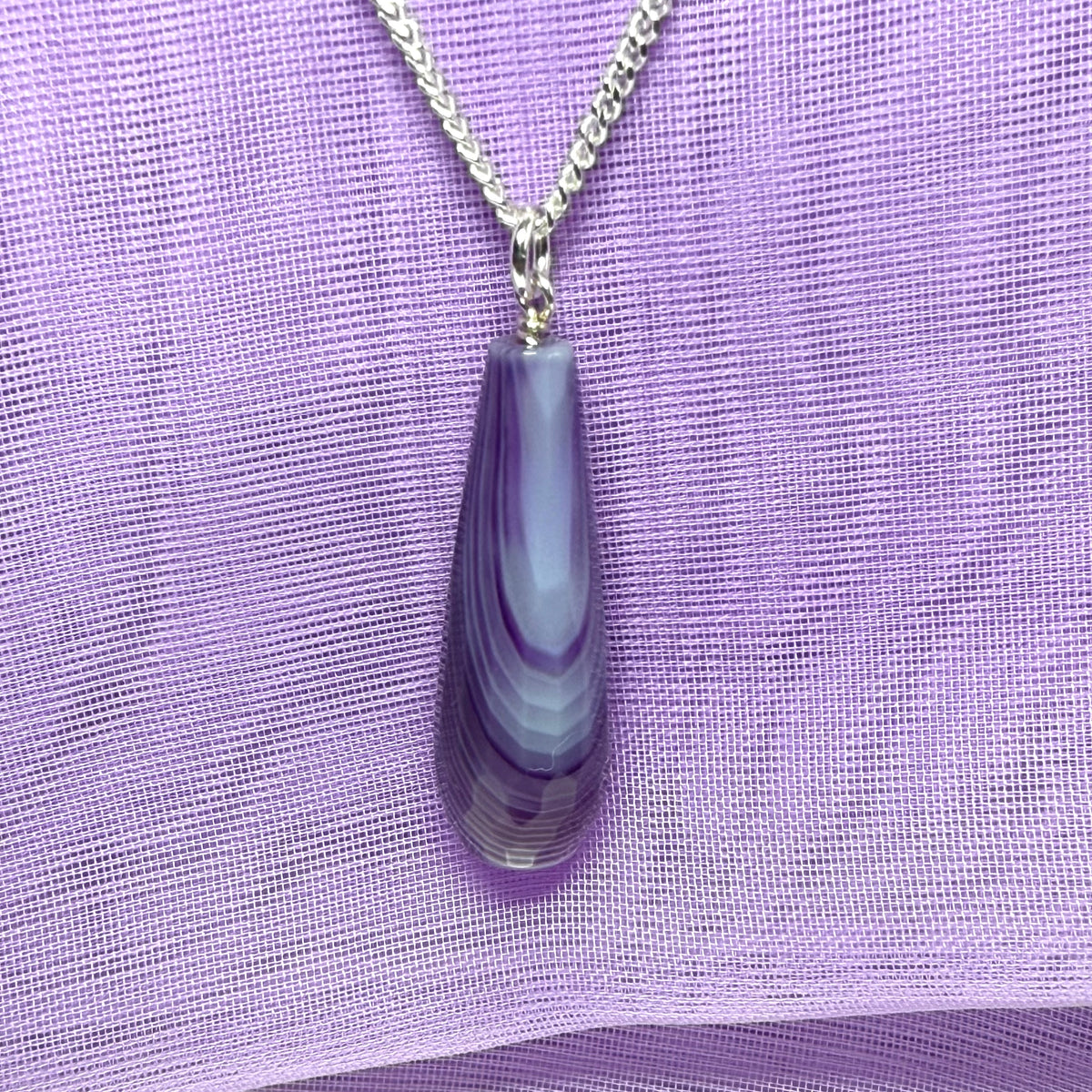 Purple agate tear drop necklace sterling silver pendant