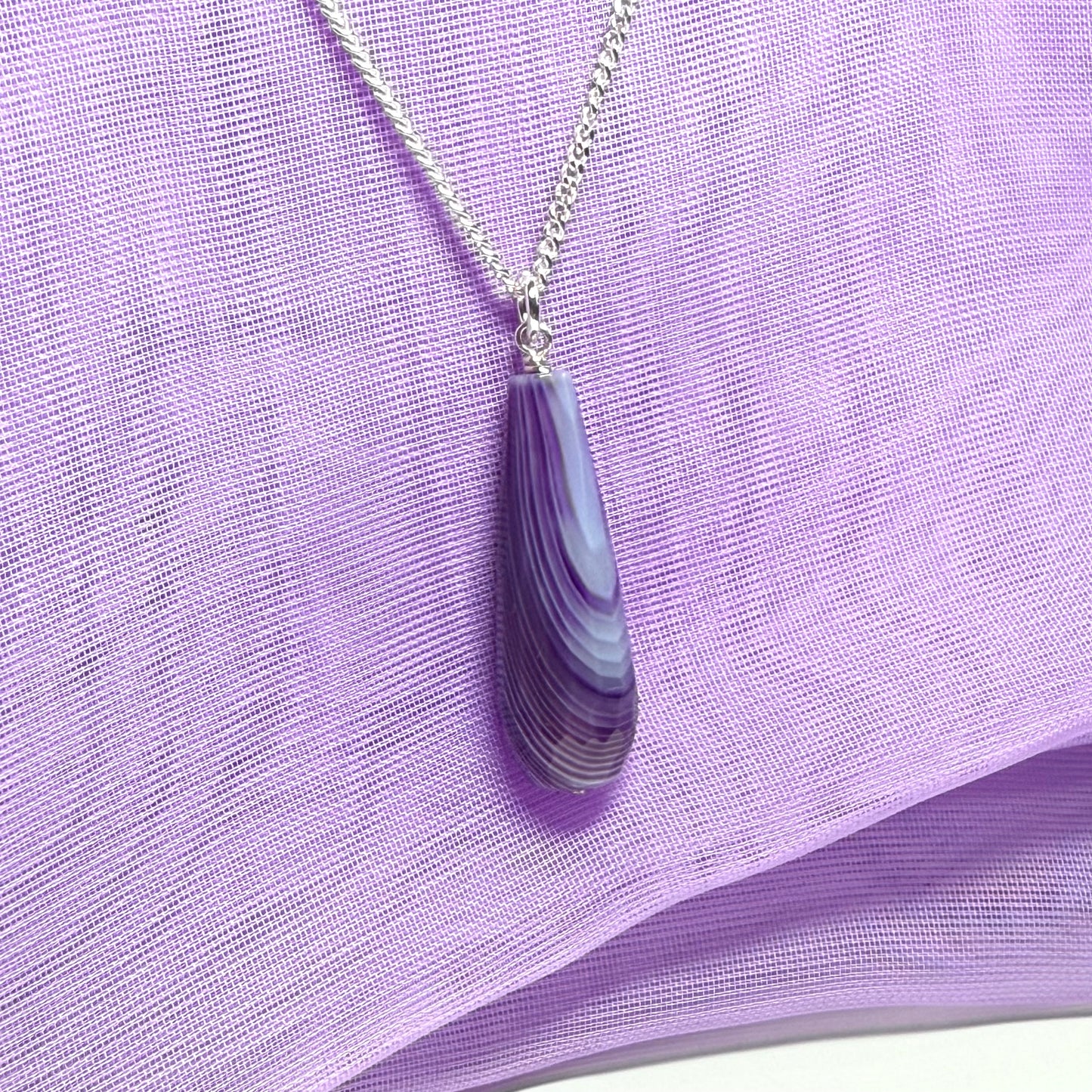 Purple agate tear drop necklace sterling silver pendant