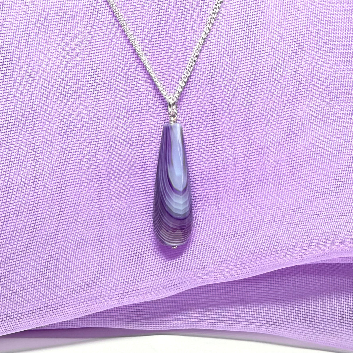 Purple agate tear drop necklace sterling silver pendant