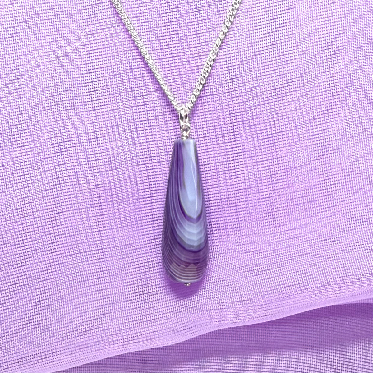 Purple agate tear drop necklace sterling silver pendant