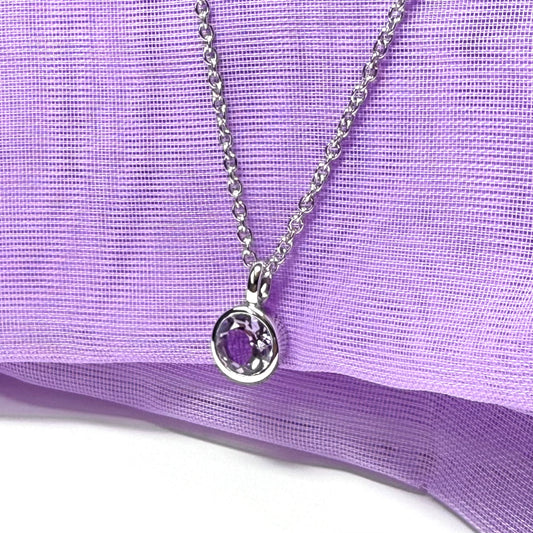 Purple real amethyst round silver necklace smooth rubbed over pendant with chain