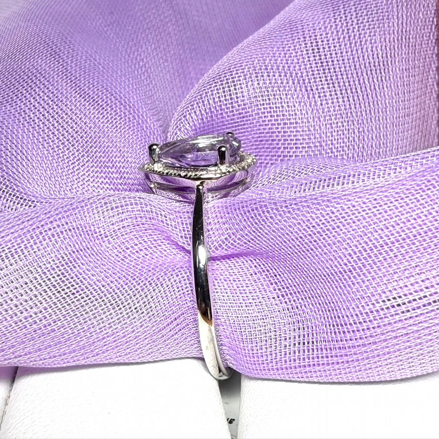 Purple teardrop pear shaped amethyst and diamond white gold cluster ring