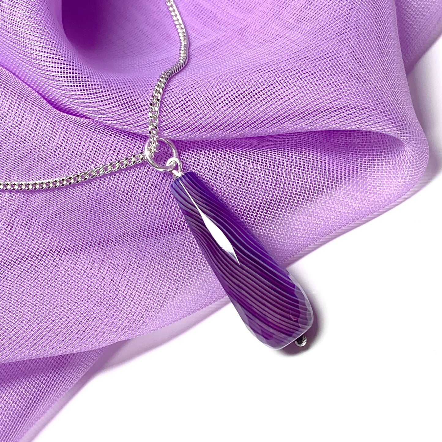 Purple agate tear drop necklace pendent sterling silver