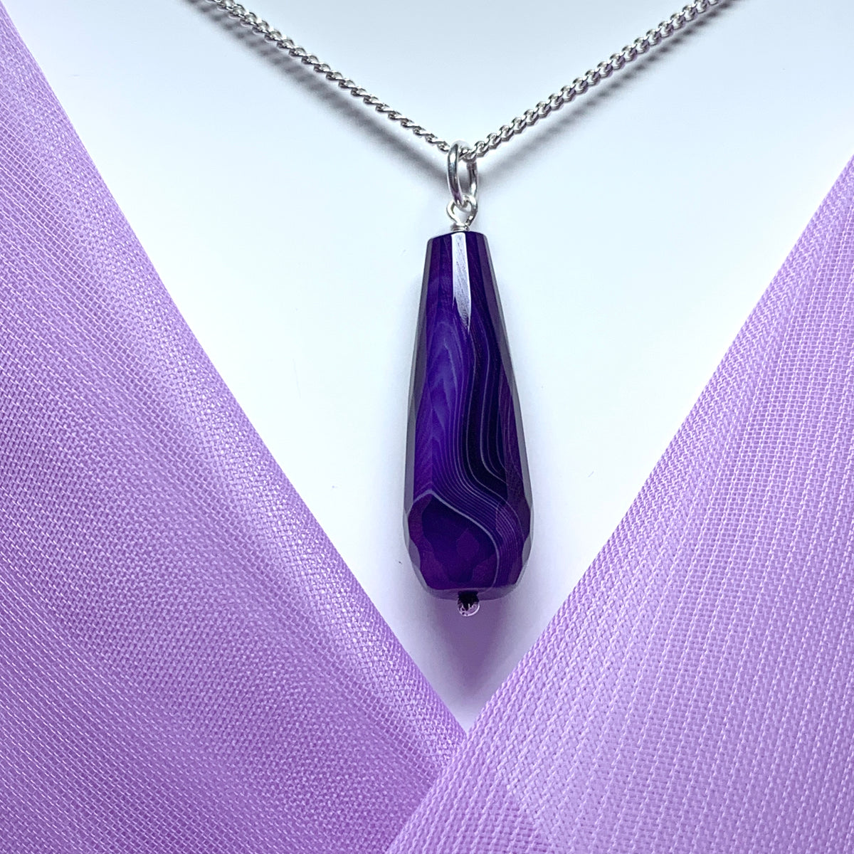 Purple agate teardrop necklace pendent sterling silver