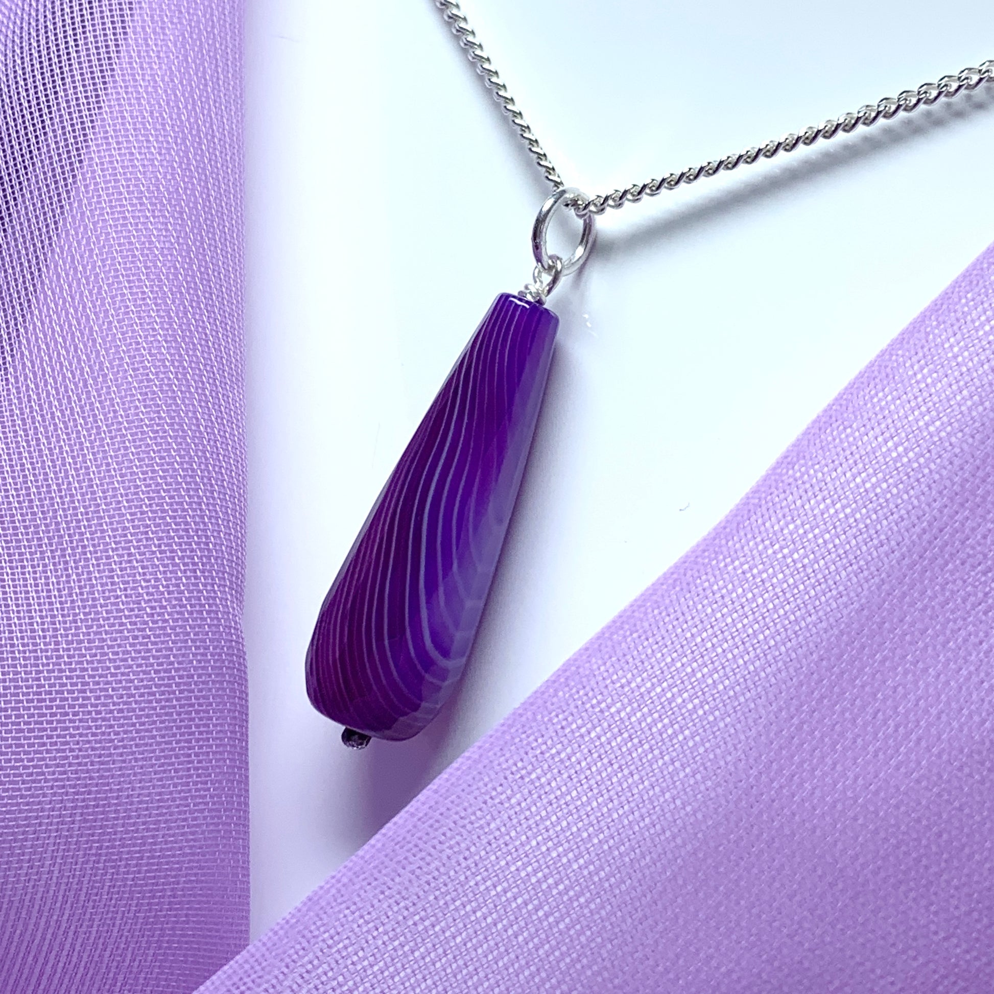 Purple agate tear drop necklace pendent sterling silver