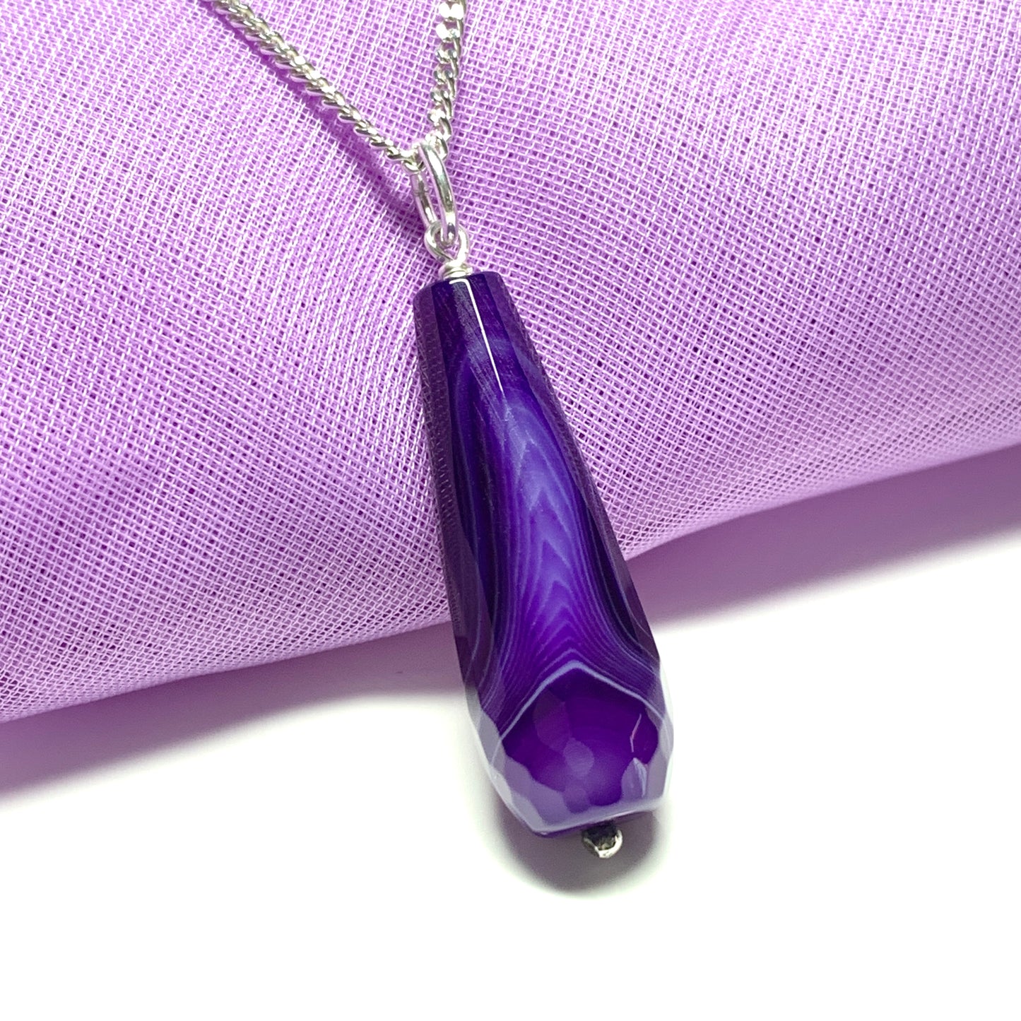 Purple agate teardrop necklace pendent sterling silver